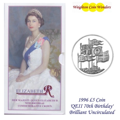 1996 £5 BU Coin Pack – QEII 70th Birthday - Click Image to Close